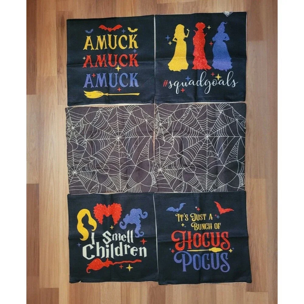 6 Pack Halloween Burlap Pillow Case Covers Hocus Pocus Witch Farmhouse Couch